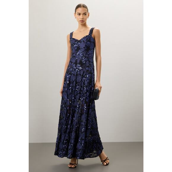 open lace back dress Dress the Population Black with Blue and Green Embroidered Floral Lace –  The Saved Collection main image 1